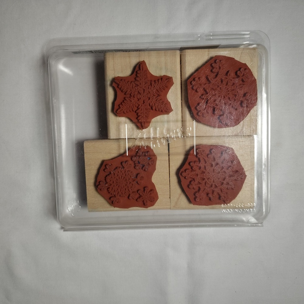 Vintage Stampin Up Lace Snowflakes Wood Mount Stamps 4 Pieces Retired 2008 - Picture 2 of 3